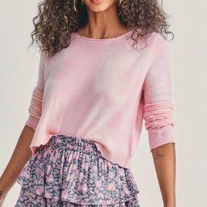 LoveShackFancy XS ‘Shane’ Cashmere Wool Crop Raw Hem Pink Tie Dye Sweater